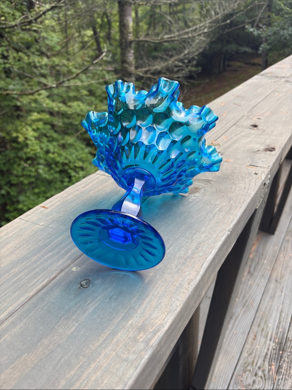 Fenton Blue Ruffled Compote - Picture 4 of 4
